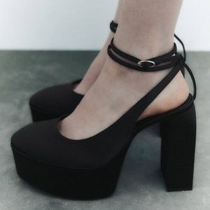 Zara Black High Heel Platform Slingback